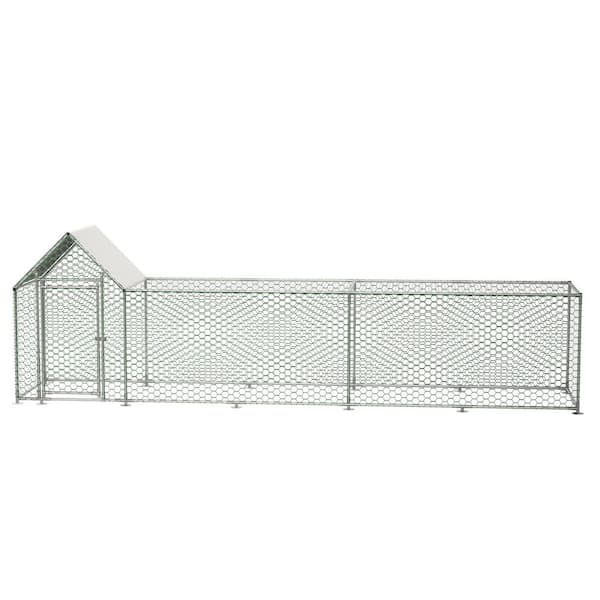 Metal Chicken Coop with Waterproof and Anti-UV Cover, 59.6 in. Run Backyard Garden Fence Hen House Poultry Habitat Cage