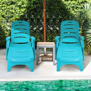 2-Piece Plastic Outdoor Chaise Lounge Chair 5-Position Folding Recliner for Beach Poolside Backyard Turquoise
