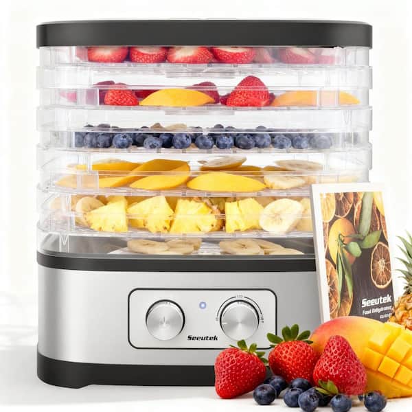 Silver-6-Tray Stainless Steel Trays Food Dehydrators, Dehydrator Machine with Digital Timer and Temperature Control