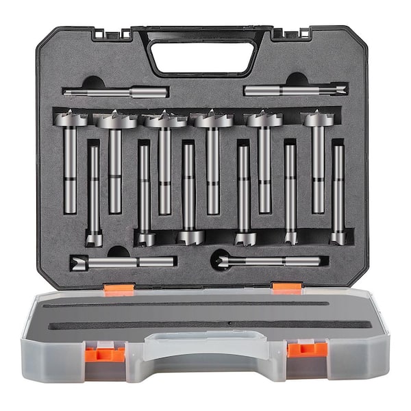 Forstner Bit Set, 16 Pcs Forstner Drill Bits Set,1/4 in. to 1-5/8 in., Carbon Steel Universal Round Shank, No Cabinet