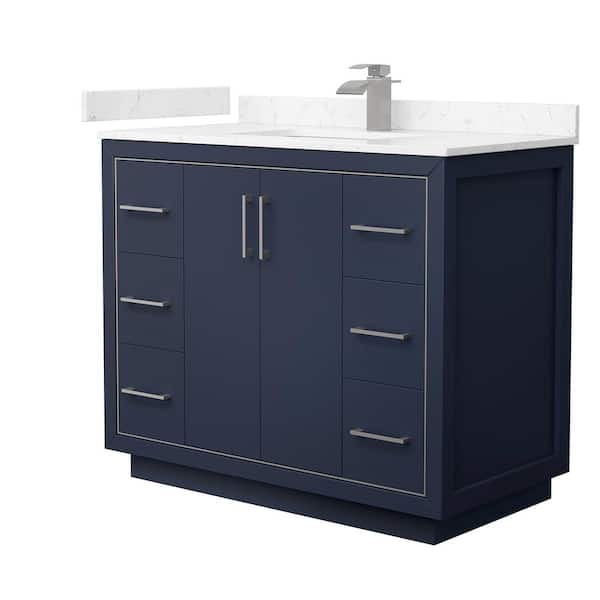 Wyndham Collection Icon 42 in. W x 22 in. D x 35 in. H Single Bath Vanity in Dark Blue with Carrara Cultured Marble Top