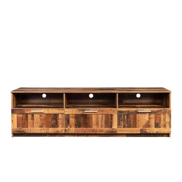 Tidoin Walnut Wood TV Stand Fits TVs up to 80 in. with 3-Drawers