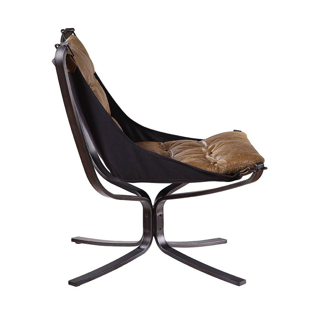 Vintage Coffee Top Grain Leather and Metal Accent Chair