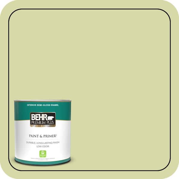 BEHR PREMIUM PLUS 1 qt. #410C-3 Celery Sprig Semi-Gloss Enamel Low Odor Interior Paint & Primer