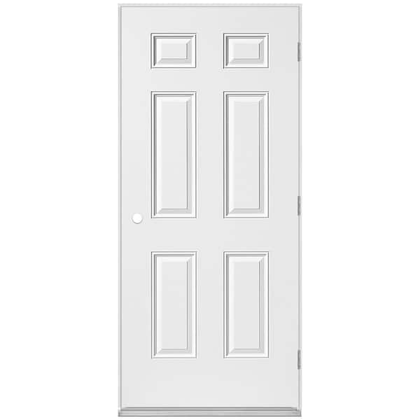 Masonite 32 in. x 80 in. Utility 6-Panel Left Hand Outswing Primed Steel Prehung Front Exterior Door No Brickmold Outswing