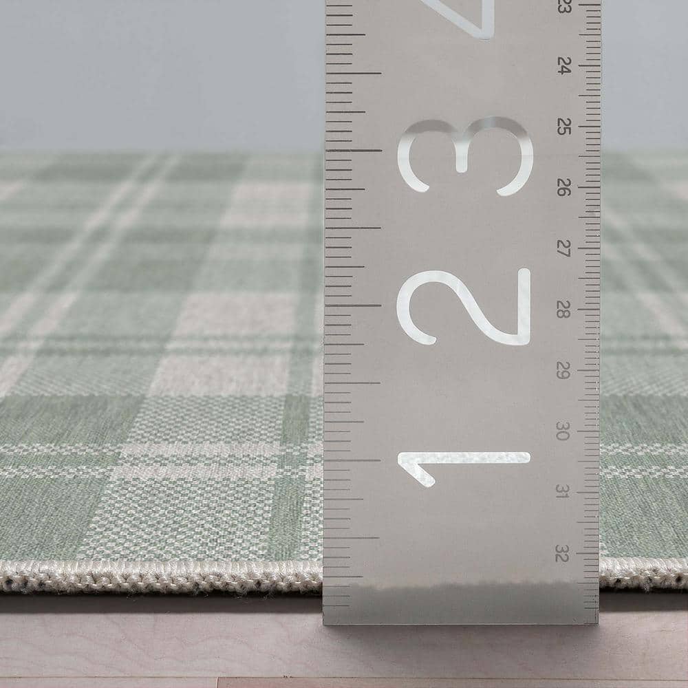 Apollo Green and Gray Synthetic Flatwoven Plaid 3'3" x 5' Area Rug