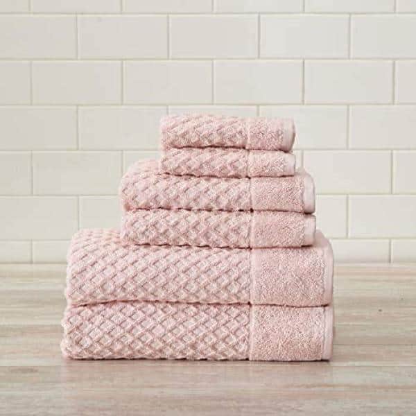 6-Piece Pink Diamond Cotton Bath Towel Set (2-Bath Towels 2-Hand Towels and  2-Washcloths)