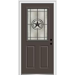 Elegant Star 32 in. x 80 in. 2-Panel Left-Hand 1/2 Lite Decorative Glass Brown Painted Fiberglass Prehung Front Door