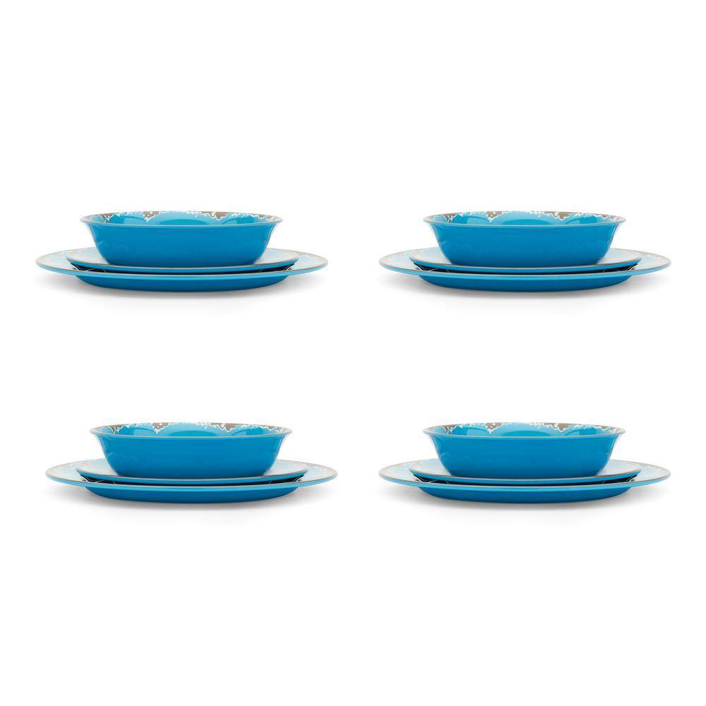 Fox Run 12-Piece Rustic Blue Melamine Resin Dinnerware Set