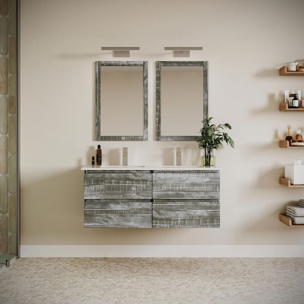 Formosa 46 in. Wall Mount Floating Double Bath Vanity Cabinet without Top in Sage Gray
