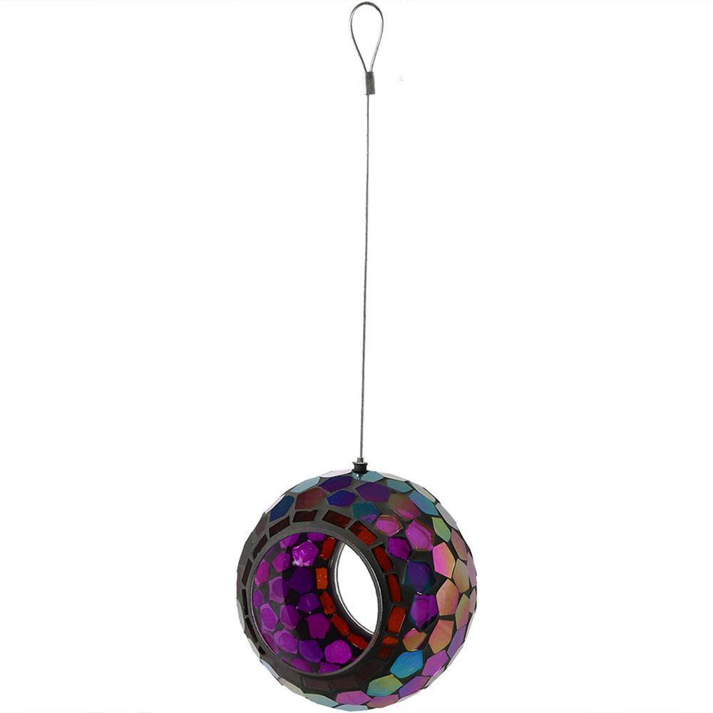 Iridescent Purple Mosaic Glass Hanging Bird Feeder, 6-Inch