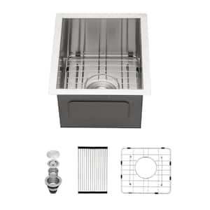 Bar Sink 18-Gauge Stainless Steel 14 in. Single Bowl Right Angle Undermount Kitchen Sink with Bottom Grid