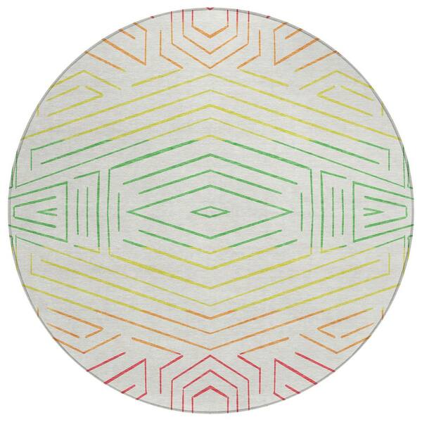 Chantille Machine Washable Indoor/Outdoor Abstract ACN2830 Ivory 8 ft. x 8 ft. Round Rug