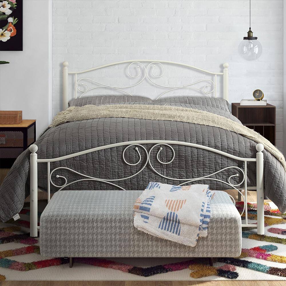 Elegant Transitional Full Poster Bed with Metal Frame in White