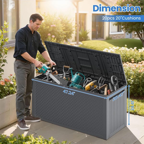 BTMWAY 90 Gal. Dark Gray Upgraded Resin Deck Box, All-Weather Fall