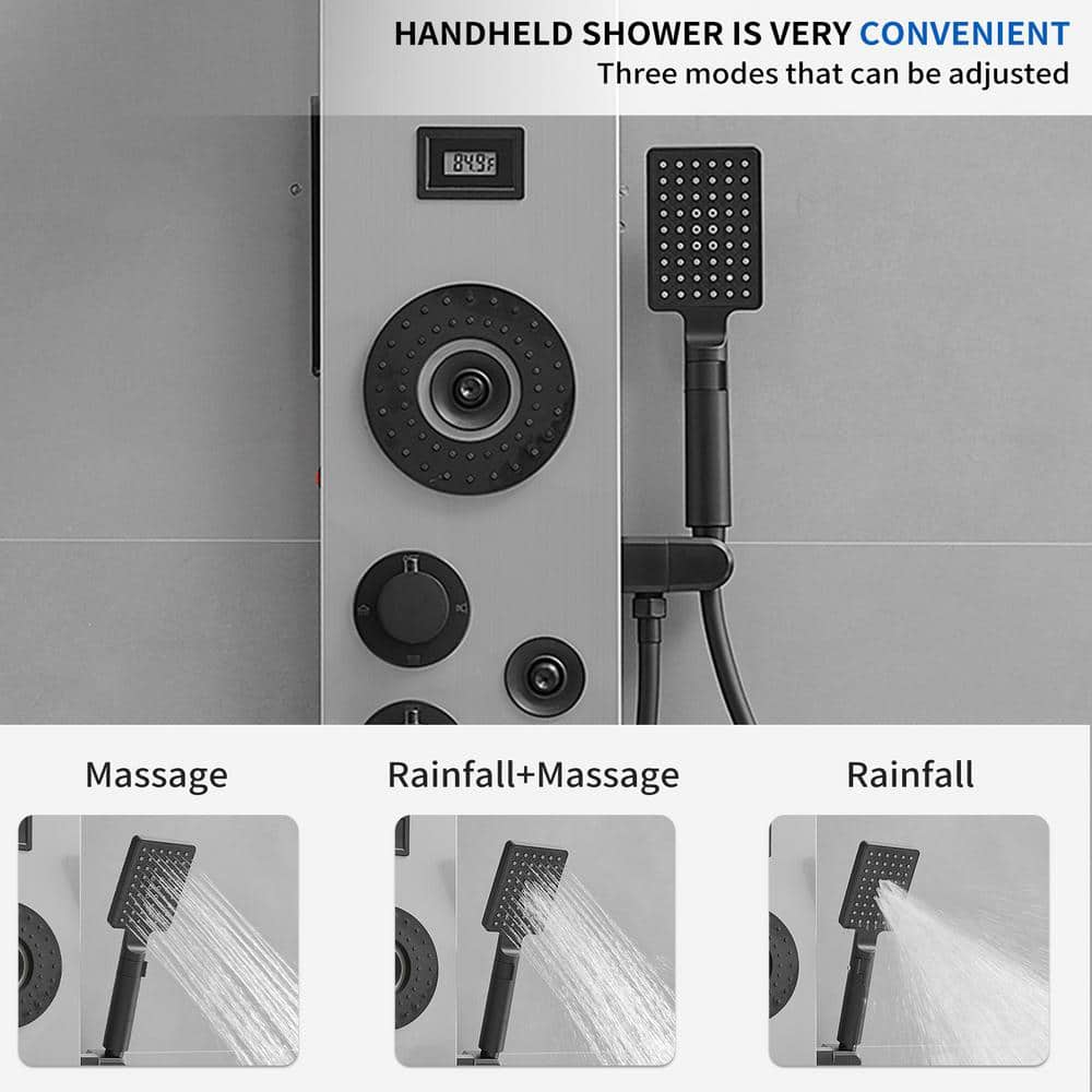 Black Nickel 51.57'' Shower Panel with LED Light and Body Jets
