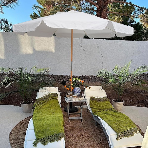 drape patio umbrella SenQWFa 7.8 ft. Drape Patio Umbrella with Carry Bag, Eco Timber Wood Pole, UV 50+ and Water Resistant Canvas in Antique White