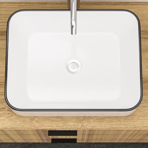 19 in. Vessel Rectangular Bathroom Sink in White Ceramic
