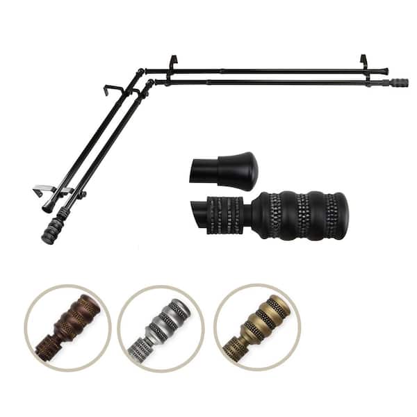 Rod Desyne 13/16" Dia Adjustable 120" to 170" Double Corner Window Curtain Rod in Black with Dollop Finials