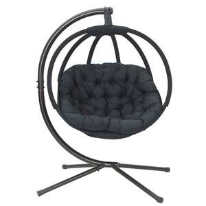 5.5 ft. x 3.75 ft. Free Standing Hanging Cushion Chair Hammock with Stand in Black Overland