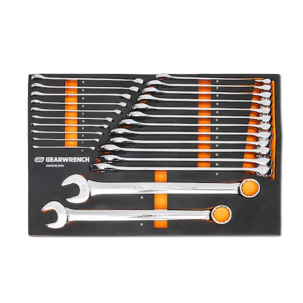 GEARWRENCH 12-Point Long Pattern Combination Metric Wrench Set with EVA Foam Storage Tray (24-Piece)