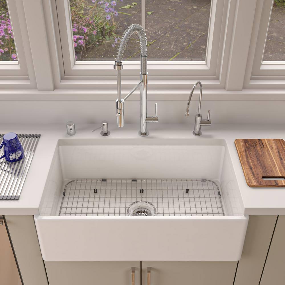 33'' White Fireclay Farmhouse Drop-In Single Bowl Sink