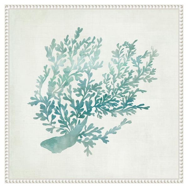 Amanti Art Azure Coral II by Hannah Dawson 22 in. W x 22 in. H. Canvas Wall Art Print Framed in White
