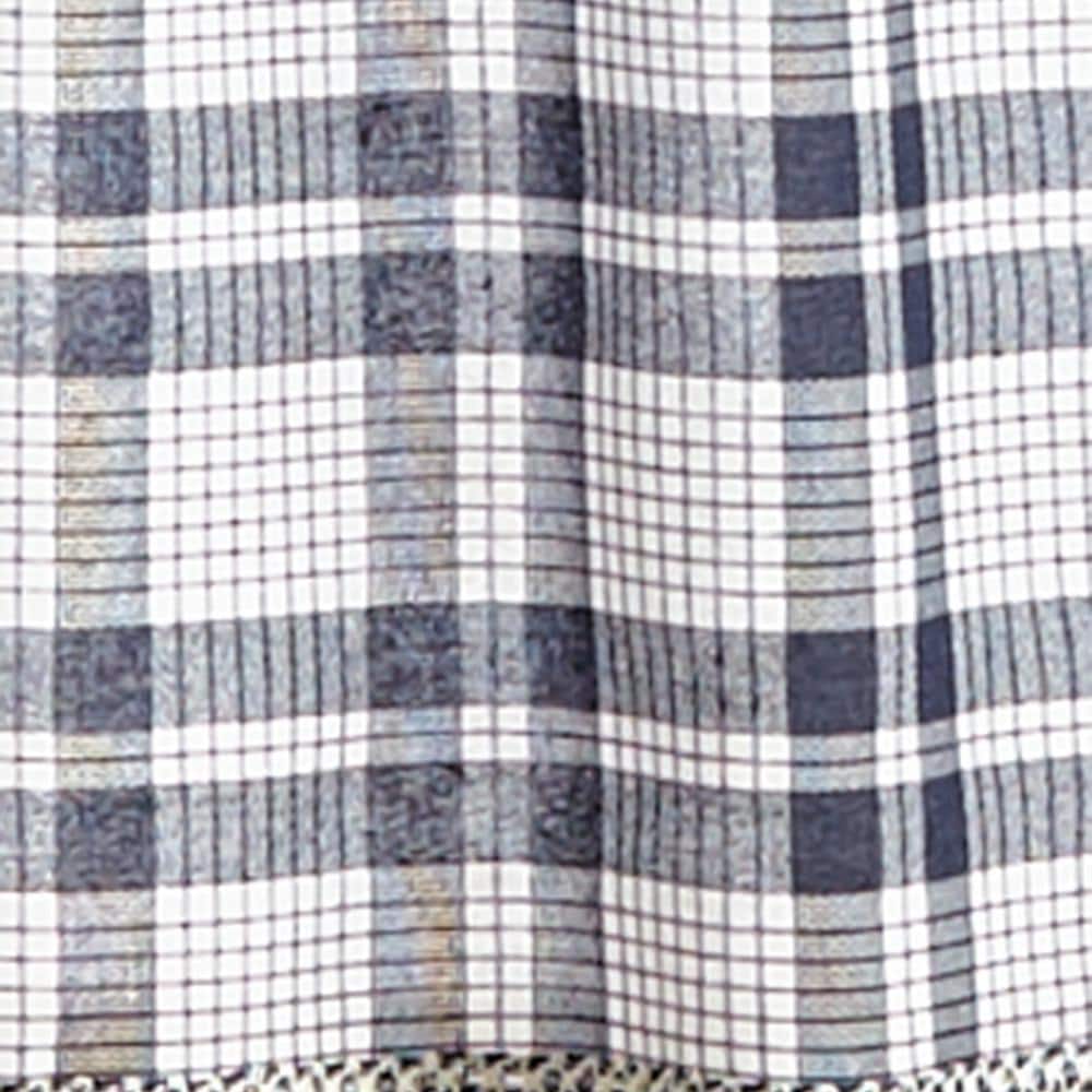 Navy Plaid Cotton Polyester Light-Filtering Rod Pocket Tier Curtains
