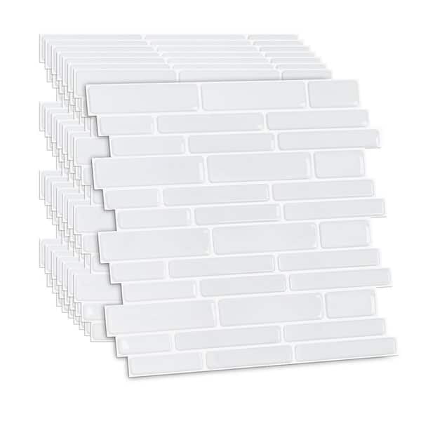 Vsmile White 12 in. x 12 in. x 0.08 in. Vinyl Peel and Stick Backsplash Tile for Kitchen (Cover 10 sq. ft.)