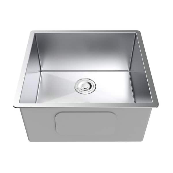 Stainless Steel 18 Gauge 17-in Single Bowl Under-Mount Workstation Kitchen Sink with Grid and Strainer