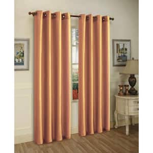 Gold Faux Silk 100% Polyester Solid 55 in. W x 84 in. L Grommet Sheer Curtain Window Panel (Set of 2)