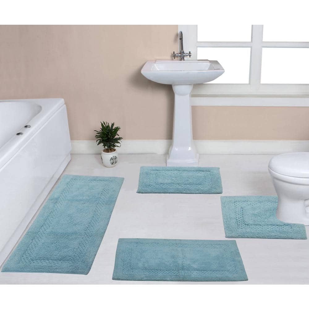 3 Pc Solid Aqua Blue Bathroom Rug Set Bath Mats