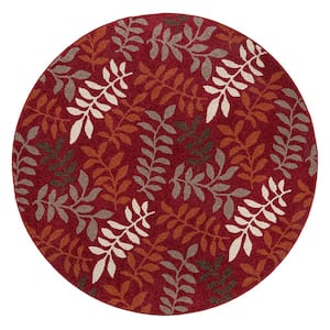 Chester Leafs Red 5 ft. Round Area Rug