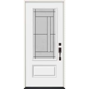 36 in. x 80 in. Left-Hand 3/4 Lite Decorative Glass Atherton Modern White Fiberglass Prehung Front Door