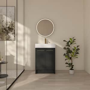 Elegant 24 in. W x 18.1 in. D x 35.1 in. H Freestanding Bath Vanity in Black with White Resin Top