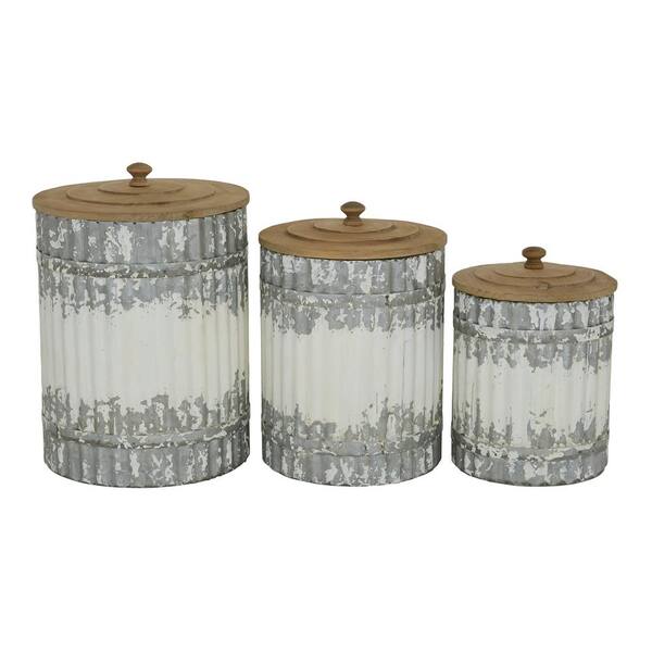 Set of 3 Farmhouse Glass Canister Jars in Galvanized Tray vintage Bath Kitchen