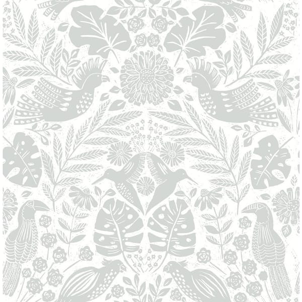 A-Street Prints Nestle Bird Block Print Grey Nonpasted Non Woven Wallpaper Sample