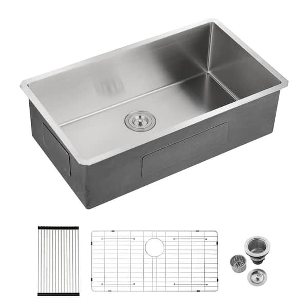 16 Gauge Brushed Nickel Stainless Steel 33 in. Undermount Bar Sink Kitchen Sink
