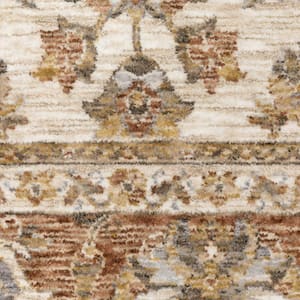 Rust and Ivory 3 ft. x 5 ft. Oriental Power Loom Stain Resistant Fringe with Area Rug