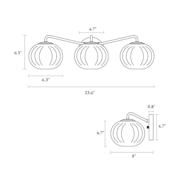 LNC Modern 23.6 in. 3-Light Plated Brass Vanity Light with