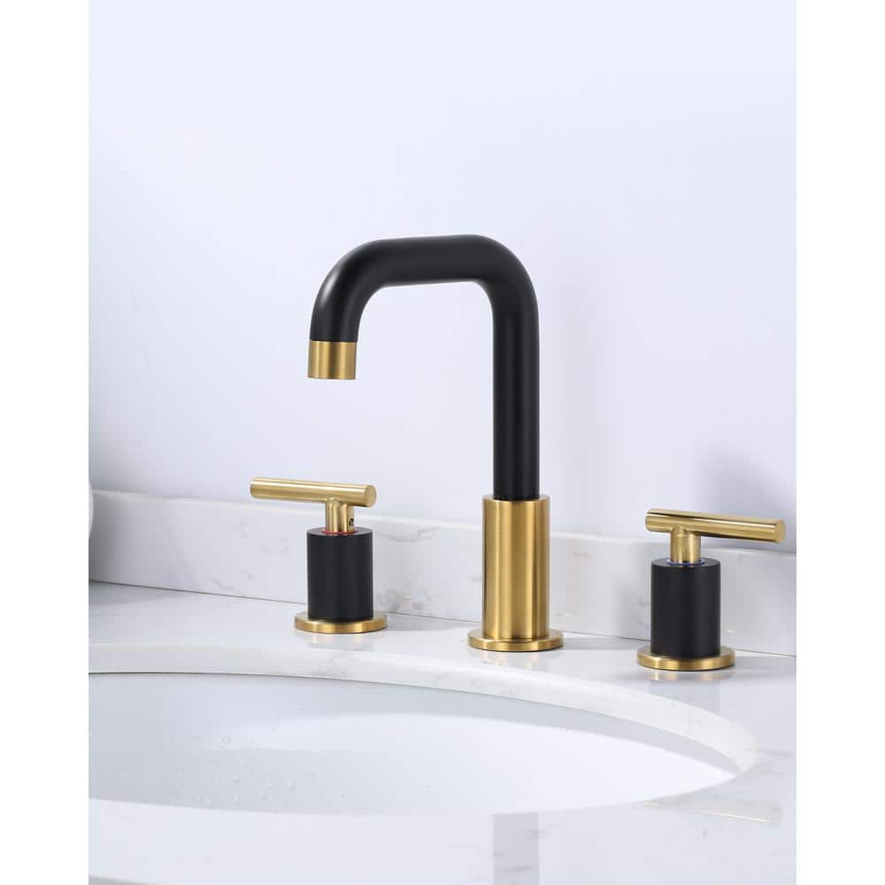 Matte Black and Brushed Gold 8-Inch Widespread Double Handle Bathroom Faucet