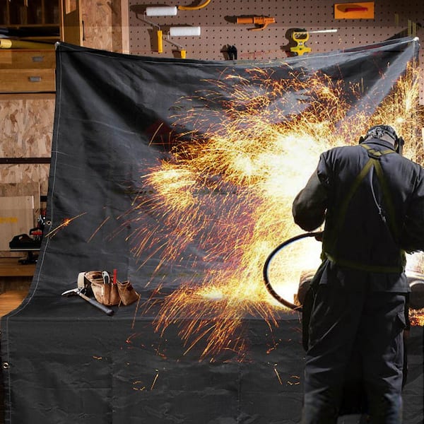 2PCS 6 ft. x 10 ft. Emergency Fire Blanket Fiberglass Heat Resists 1022°F Welding Mat with Carry Bag, Black