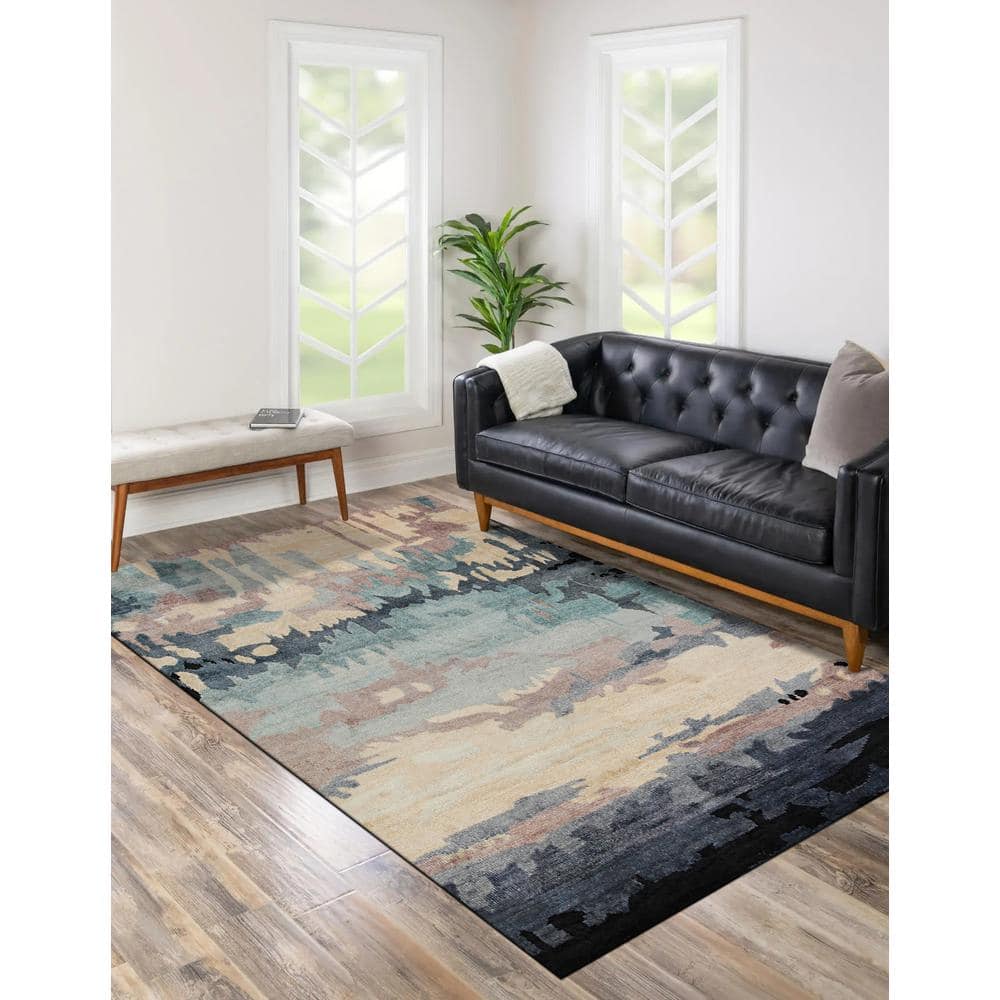 Elysian Fields Hand-Knotted Wool & Silk Rug, 6' x 9', Blue/Gray