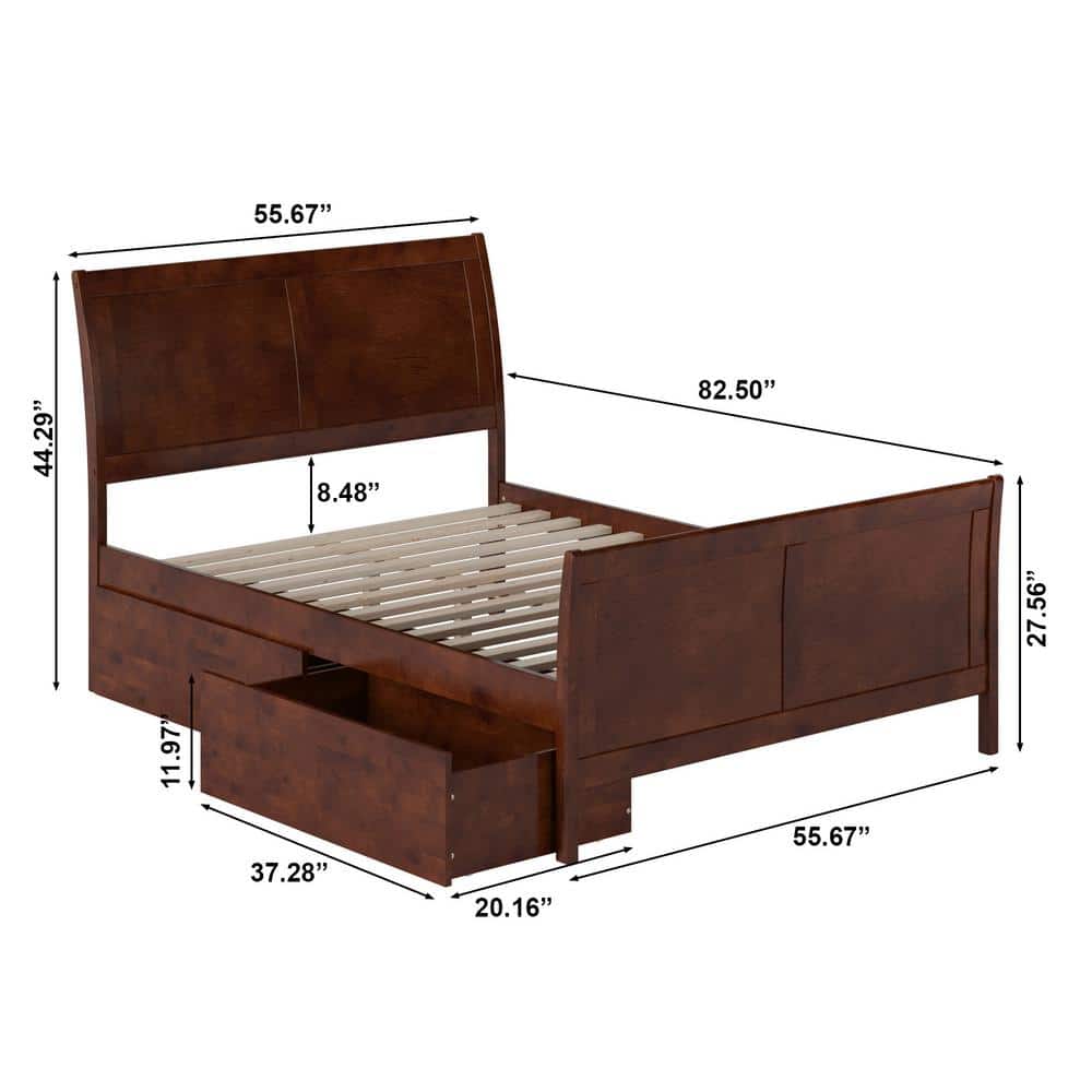 Portland Walnut Full Platform Bed with Storage Drawers