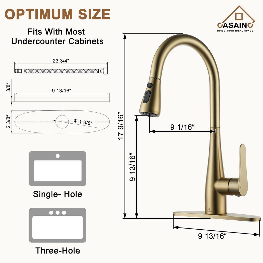 Brushed Gold Stainless Steel Pull-Out Spray Kitchen Faucet
