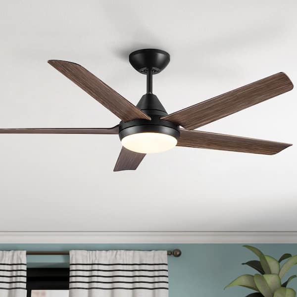 Modern Farmhouse 48 in. Indoor Black Brown Ceiling Fan with Integrated LED Light Kit, 5 Brown Blades and Remote Control