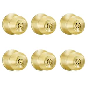Solid Brass Entry Door Knob with 12 KW1 Keys (6-Pack, Keyed Alike)