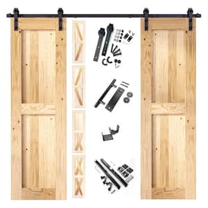 S&Z TOPHAND 36 in. x 84 in. Unfinished British Brace Knotty Barn Door with 6.6ft Sliding Door Hardware kit/solid wood/sliding