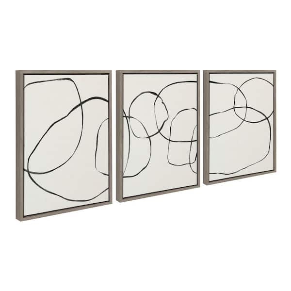 Kate and Laurel Sylvie Dancing Circles BW by Teju Reval of SnazzyHues 3 Piece Framed Art Print 18 in. x 24 in.