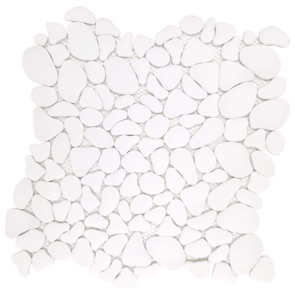 sunwings White pebble 12x12in. Mosaic tile. Recycled glass marble looks